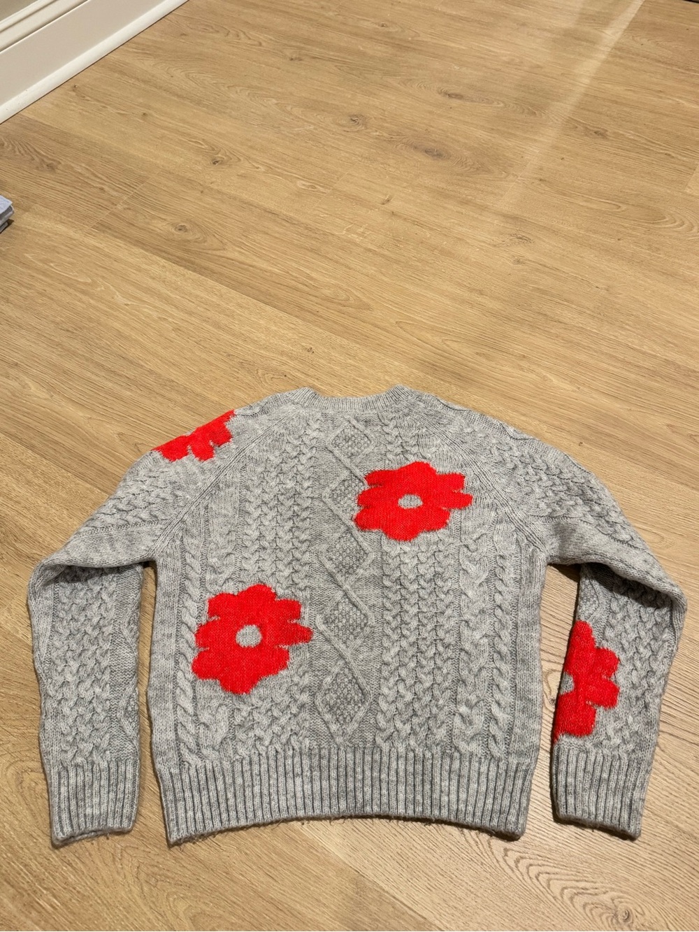 Anthropologie Maeve Gray Sweater with Red Flowers - Picture 3 of 5